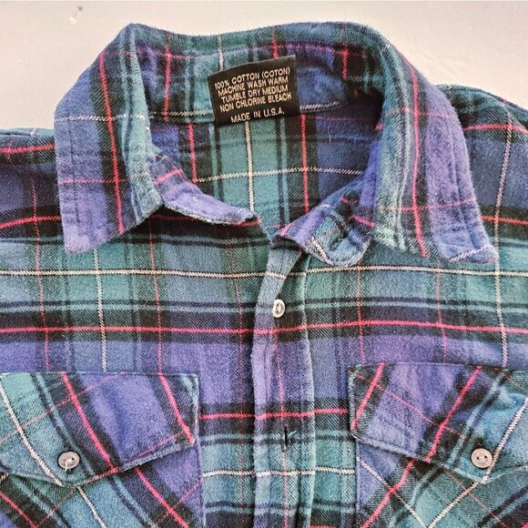 Vermont Flannel Co. Men's Classic Button Down Blue Plaid Brushed Flannel Shirt S - Picture 4 of 9